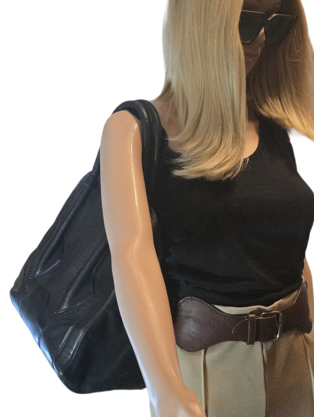 Pour La Victoire Black Leather & Nubuck Butler Large Tote Bag